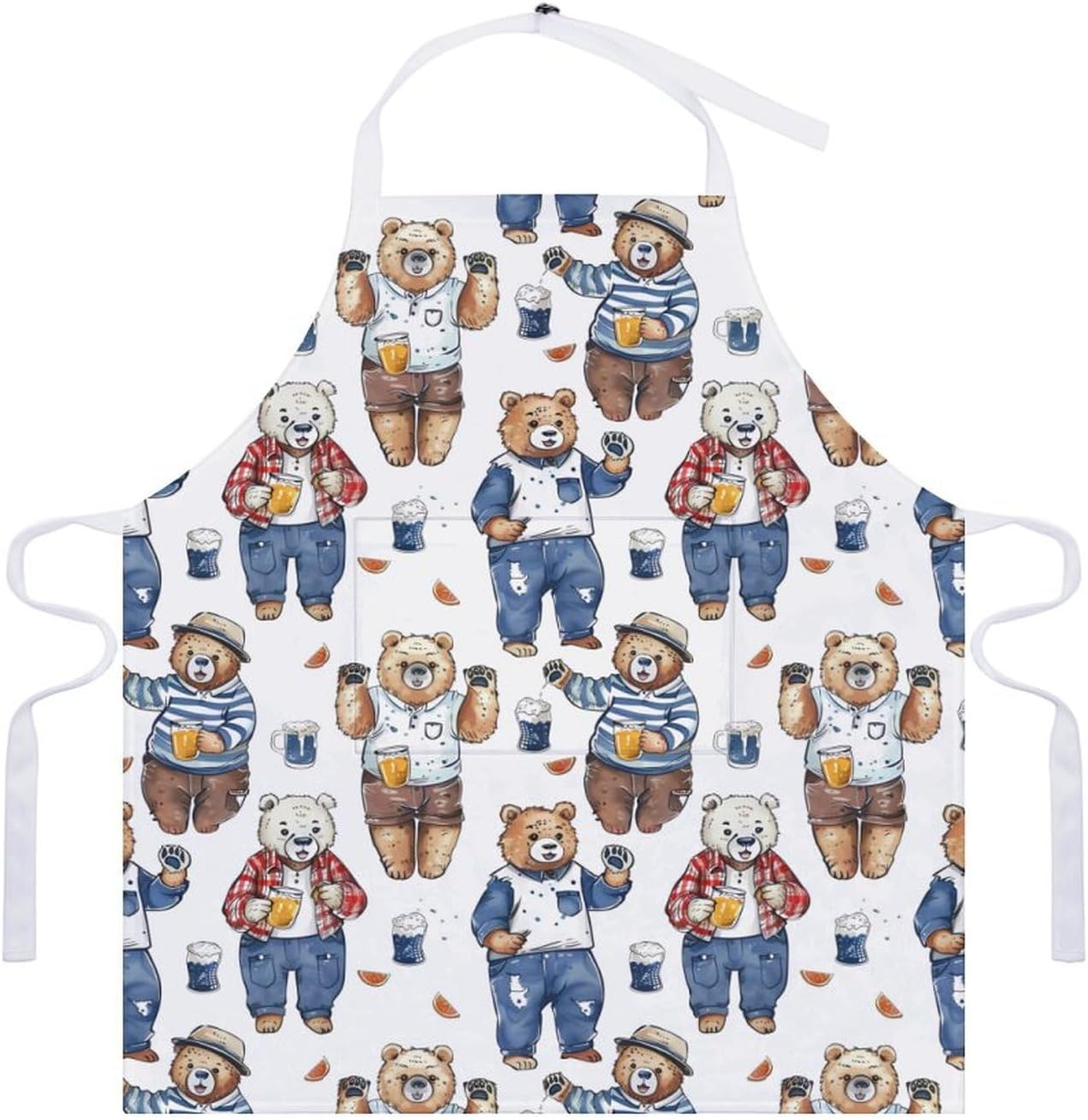 Bear And Beers Kitchen Apron with Pockets And Adjustable Strap Waterproof for Cooking Baking Drawing