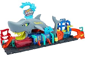 Hot Wheels City Toy Car Track Set, Ultra Shark Car Wash