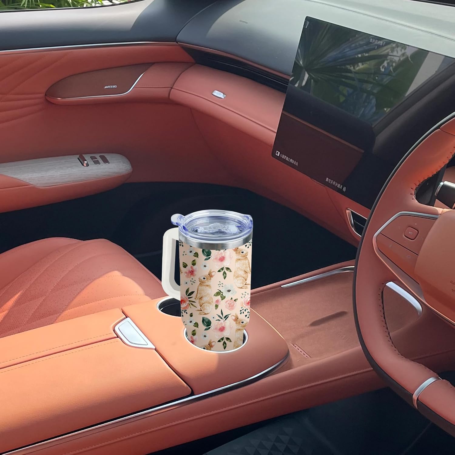 40oz Easter Bunny Tumbler with Handle and Straw, Rabbit Stainless Steel Travel Mug Water Bottle, Vacuum Insulated Cup, Gifts for Women Bunny Lovers - Image 7