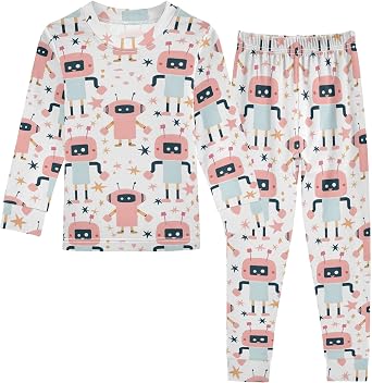 Kids Casual Wear Set Pattern with Robot and Stars Pattern Soft Clothing for Playtime