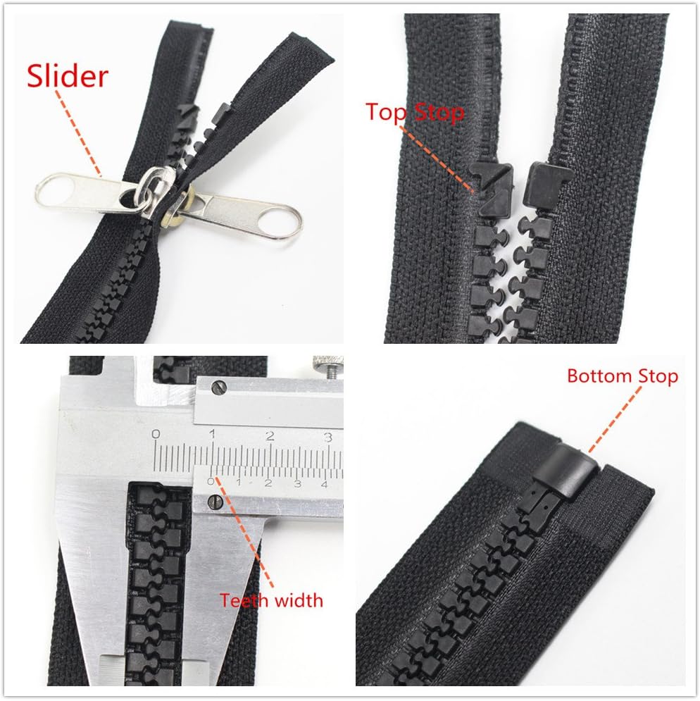 Meillia 106 Inch, Black, 10# Seperating Plastic Zipper, Double Silver Pulls, Large Long Zipper for Sewing Sleeping Bags Boat Canvas Cover Tents (106" 270cm)