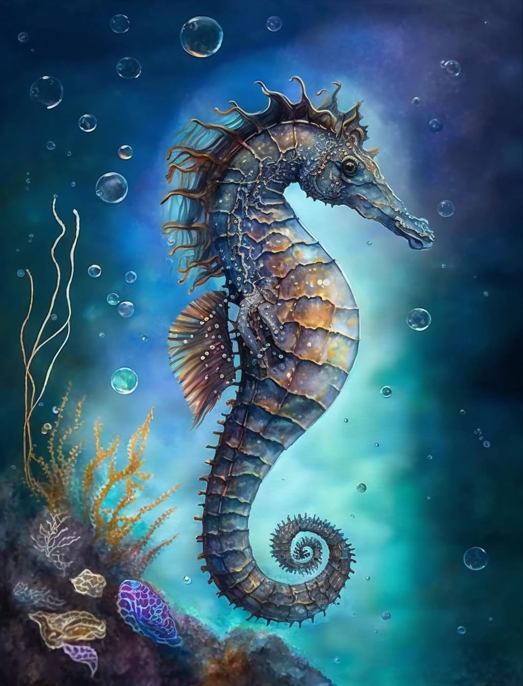 Snuqevc 20x24inch Adult Beginner 5D Diamond Painting Kits, Ocean Seahorse Diamond Painting Crystal Cross Stitch Painted Crafts, Room Decor, Gifts for Family