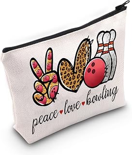 WZMPA Bowling Cosmetic Makeup Bag Bowling Lover Gifts Peace Love Bowling Ball Zipper Pouch For Women Girls (Peace Love Bowling)
