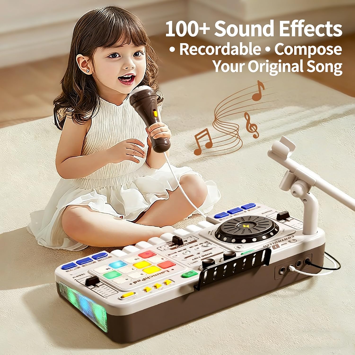 Dj Pult Principianti, Dj Pult Bambini, Dj Mixer Station Portatile Dj, Macchina Dj per bambini, Bluetooth con microfono regolabile, gradiente luminoso, adatto per bambini di età compresa tra 3 e 12