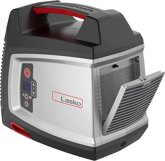 Lasko Elite Collection 1500-Watt Electric Ceramic Utility Space Heater with Timer for Garages, Basements, Workshops and More, CU12510, Silver/Black, Medium