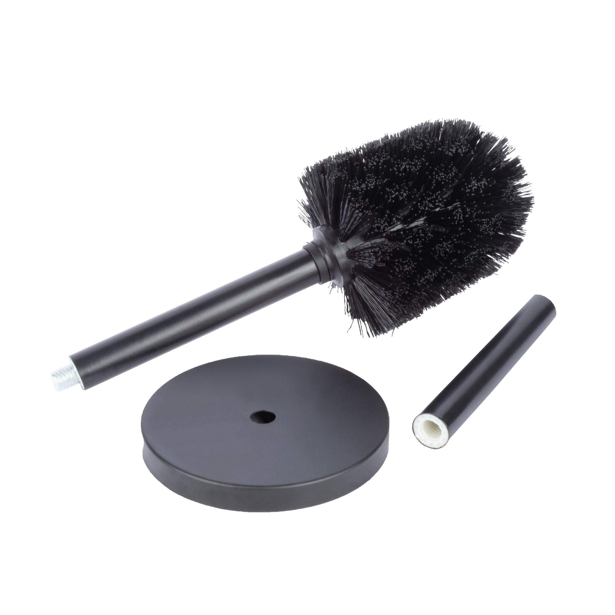 JS Jackson Supplies Elegante escobilla de inodoro y soporte con mango de metal, rasqueta, color negro mate