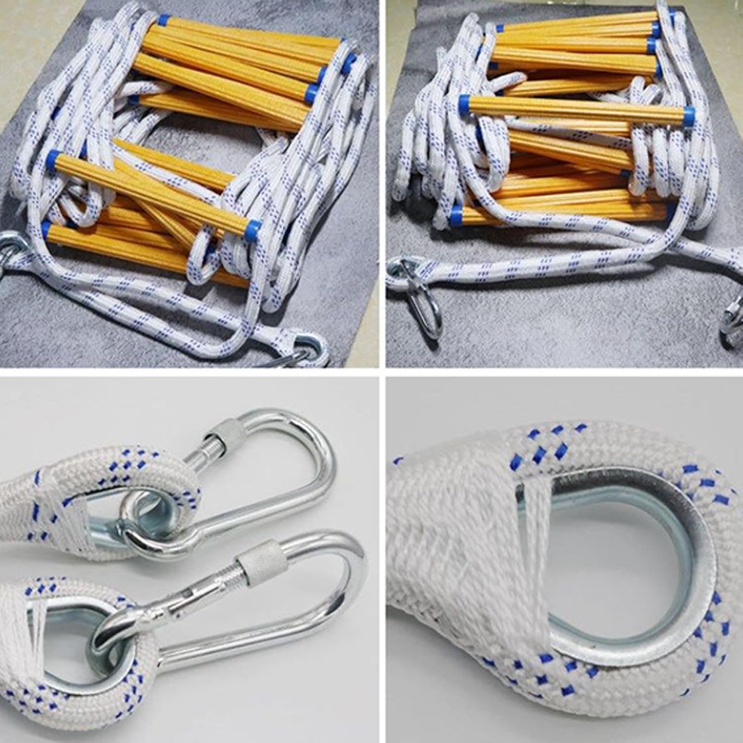 Rope Ladder, Fishing Climbing Safety Ladder, Heavy Duty Folding Marine Equipment,188 Inches with Strong Hooks for Water Sports, Yacht, Boat, Canoe, Pontoon, Roof, Dock Access