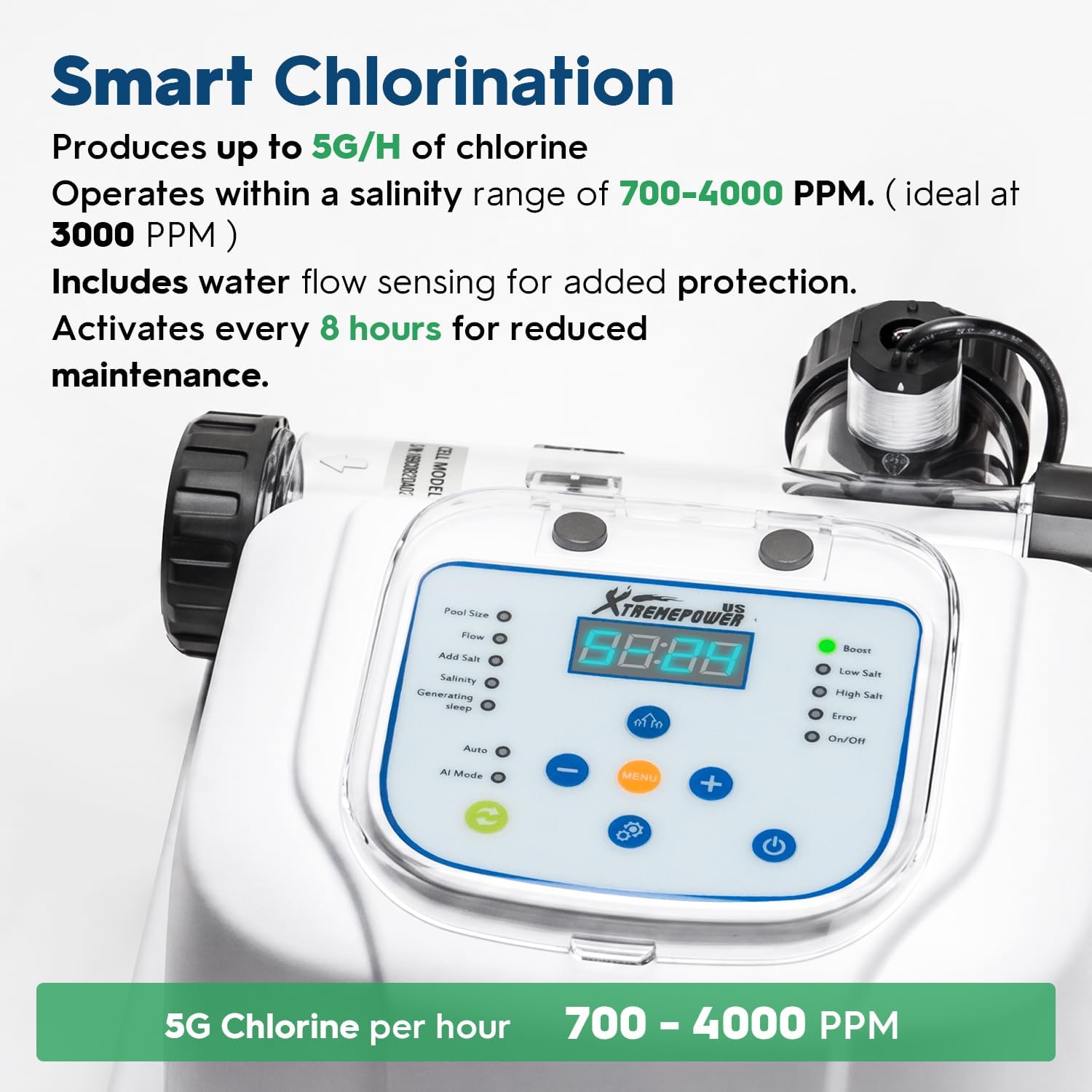 XtremepowerUS Salt Water Pool Chlorinator, Above Ground Salt Chlorine Generator System, Self-Cleaning Smart AI Chlorinator with LED Display, for Swimming Pools image 2