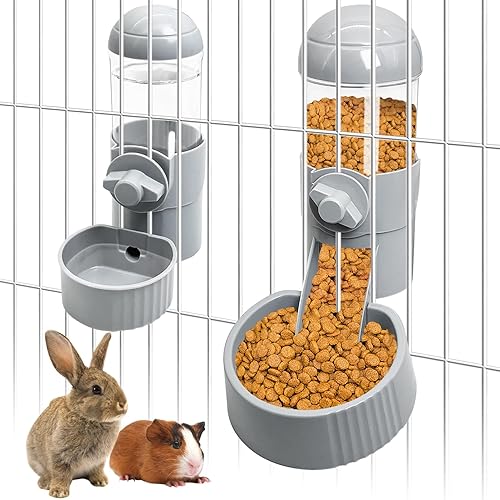 Vista 8 de Tfwadmx Botella de agua de conejo de 17 onzas, dispensador automático de agua colgante de conejillo de indias, sin goteo, recipiente para Gris