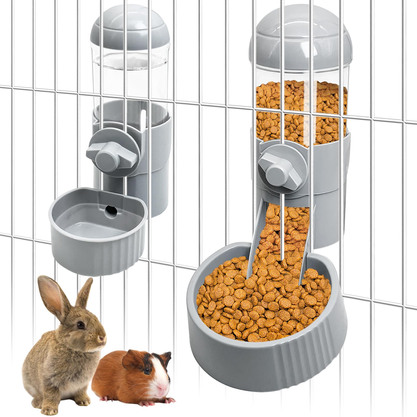 Tfwadmx Rabbit Hanging Auto Food Water Dispenser Pet Cage Suspended Food Water Bowl Chinchilla Gravity Detachable Feeder Waterer Set for Puppy Kitten
