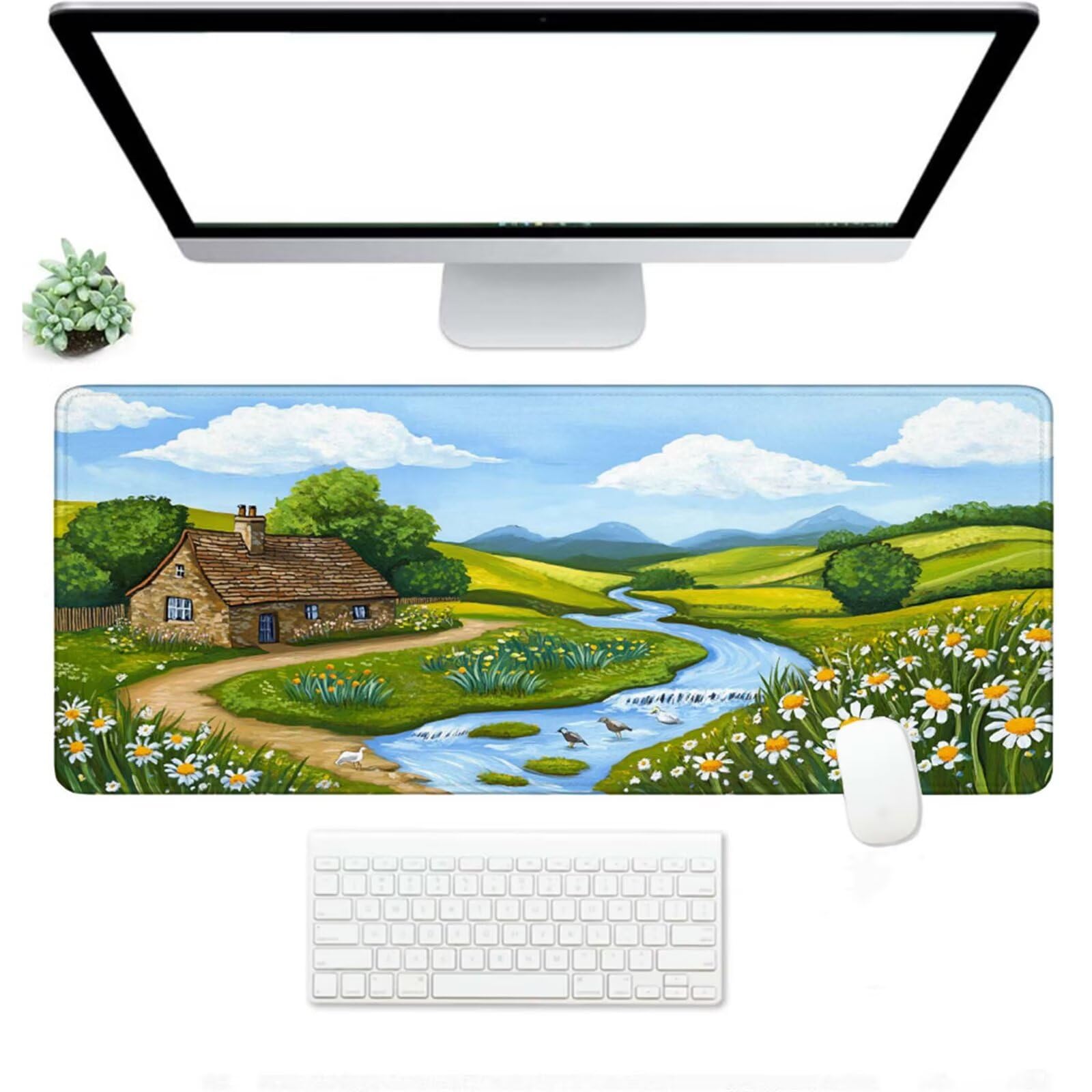 Podkładka pod mysz XXL 1400 x 600 x 3 mm, duża zielona podkładka pod mysz z wodoodporną i antypoślizgową grządką pod ręką biurko zszyte krawędzie, poprawia precyzję i szybkość dla gracza W-152