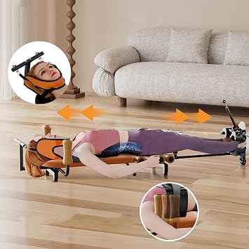 Back Stretch Traction Table, Cervical Back Stretcher Traction Bed for Tension Relief, Back Decompression up to 130 kg Weight Capacity, Adjustable Length from 140 to 185 cm (Brown)