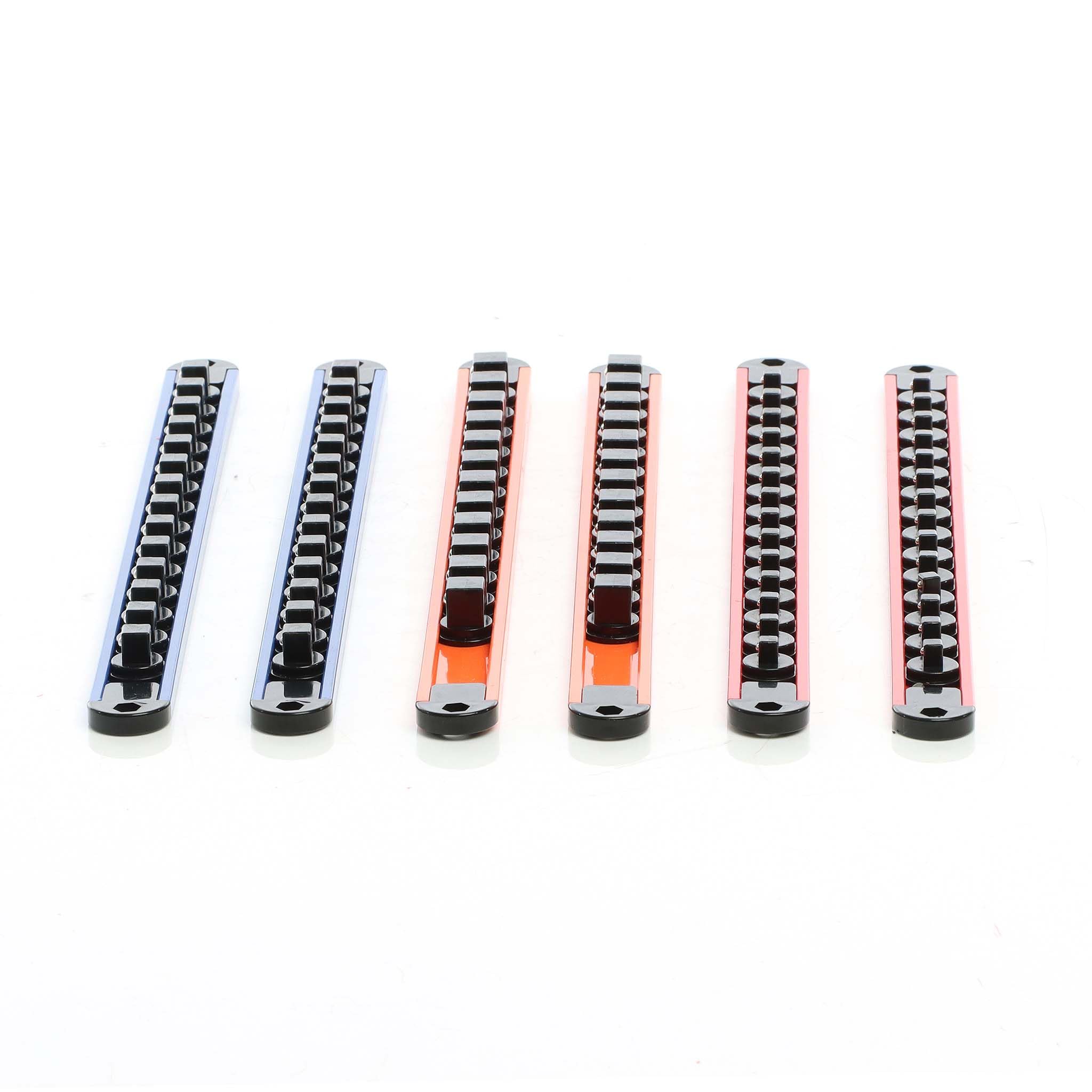 XPOtool 6x Rangement porte douille pour 80 pièces – 350 x 28 x 24 mm – orientable 360° – Rack support organisateur de douilles en ABS – Organsieur pour 1/2", 1/4" et 3/8" – Atelier, bricolage
