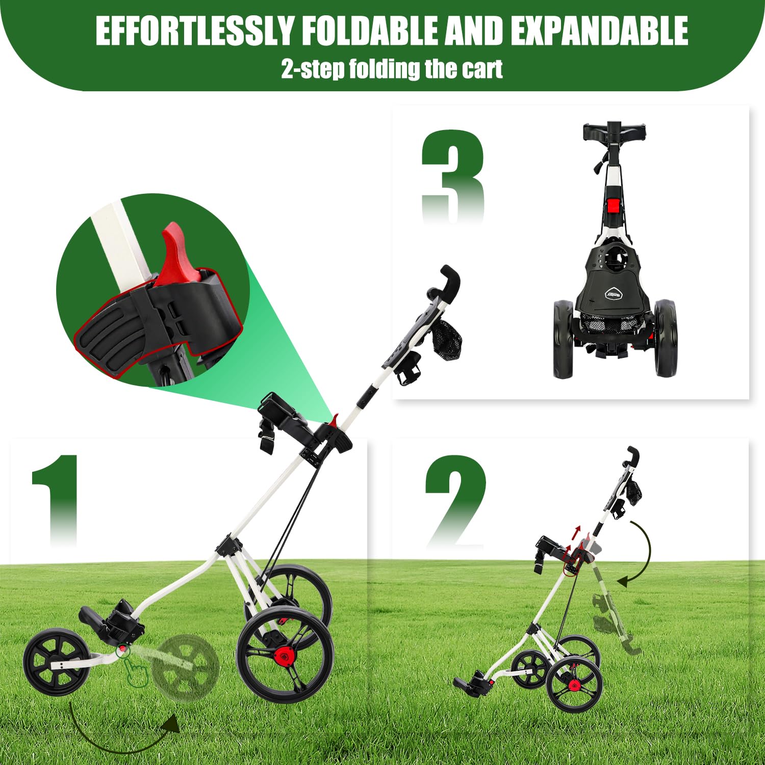 XDriveMax 3 Wheel Golf Push Cart, Golf Trolley Folding Lightweight Golf