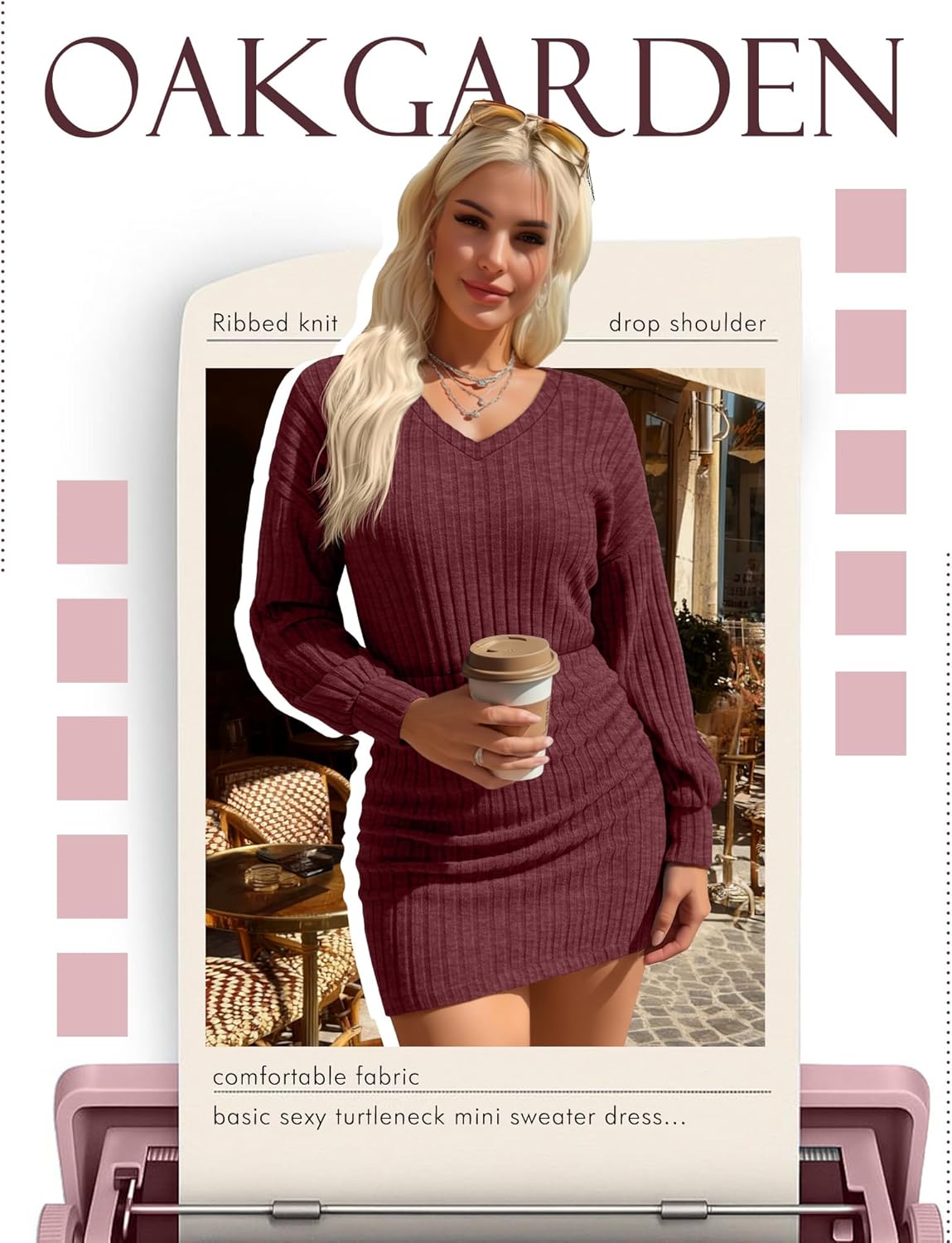 Women's Pullover Sweater Dress Long Lantern Sleeve Ribbed Knit V Neck Ruched Bodycon Mini Dress 2025 Fashion - Image 2