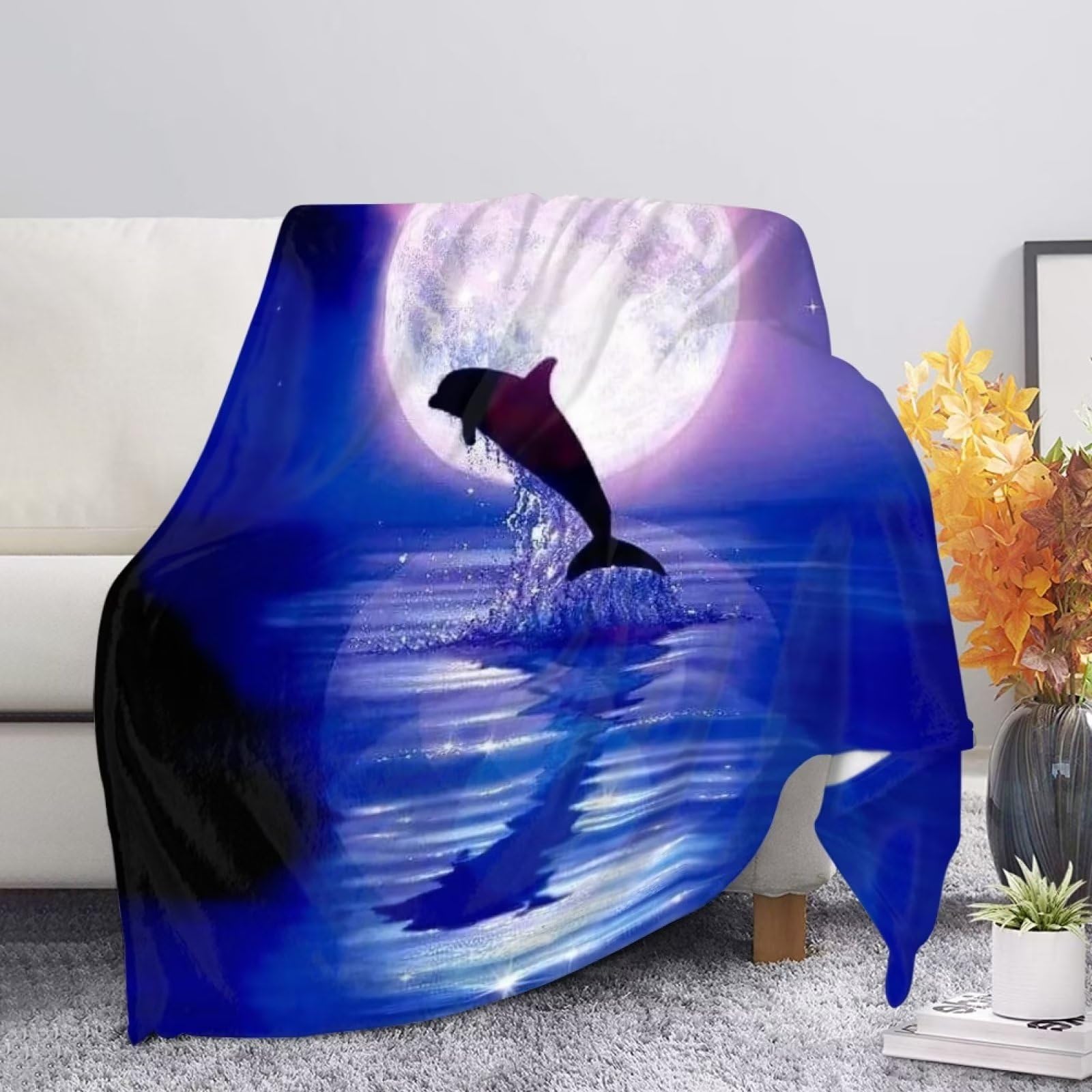 UOIMAG Moon Dolphin Blankets Lightweight Soft Warm Bed Throw and Blankets for Bedroom Living Room Dorm Size XL โ image 1
