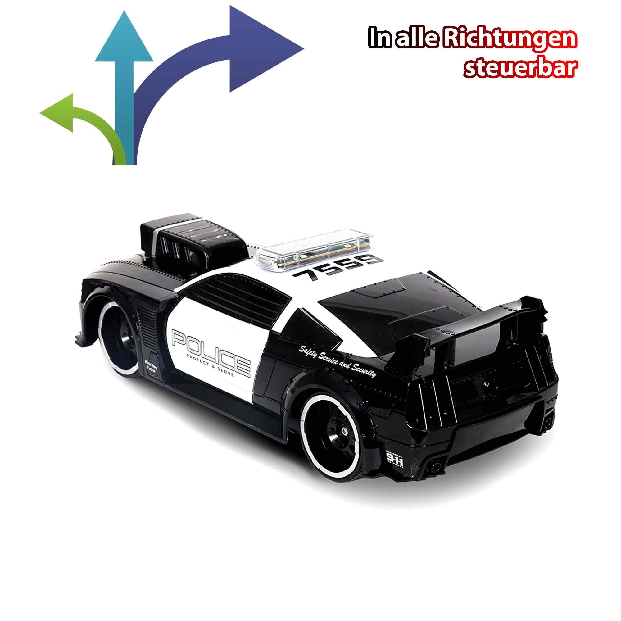 RC Drift Polizeiauto 1:24 – Mit Licht & Sound, 2,4 GHz, Aufladbar, Für Kinder Ab 3 Jahren (Blau)