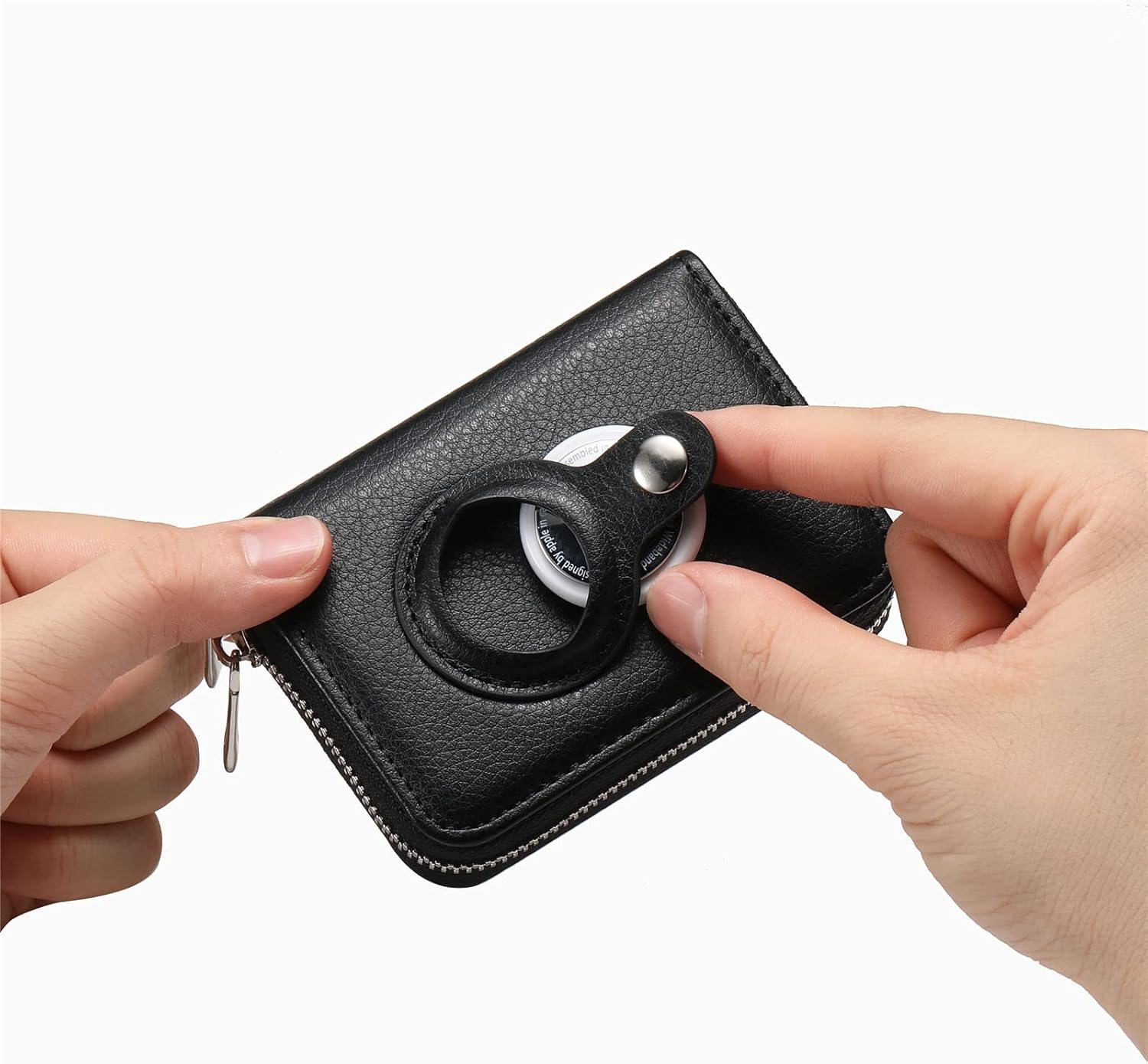 Cases for AirTag Credit Card Holder Wallet Men Women RFID Blocking Leather Cash Cards Organizer Zipper Wallet Case Black - Image 4