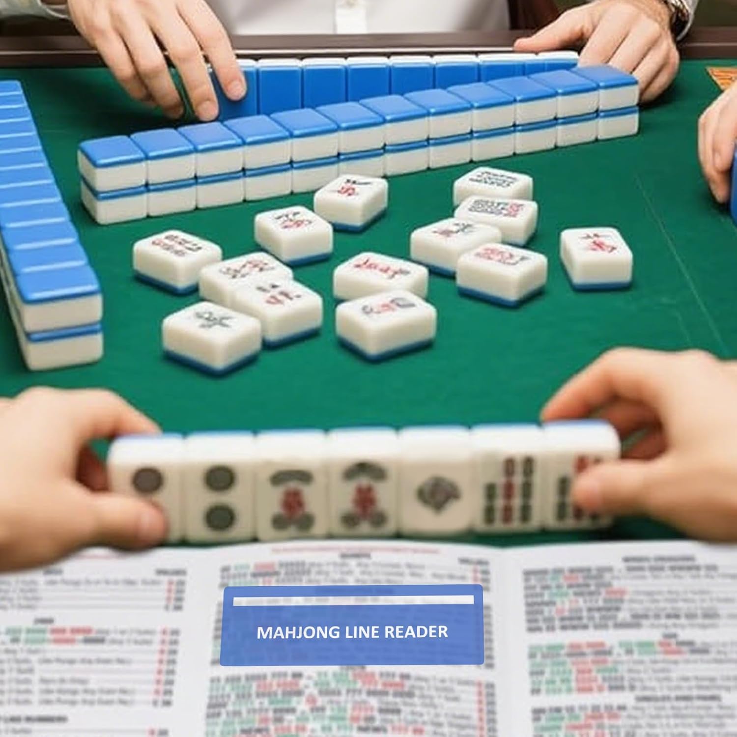 4 Pcs Mahjong Line Finder, Mahjong Accessories and Gifts for Women Mom, American Mahjong Line Reader and Rules Helper Guide for Beginners and Experienced Players (Blue)