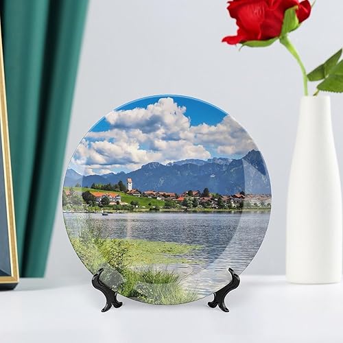 Miniatura 6 de Plato decorativo de paisaje del lago para pared, plato tambaleante de cerámica para el hogar, con soporte de exhibición, decoración de mesa, adorno