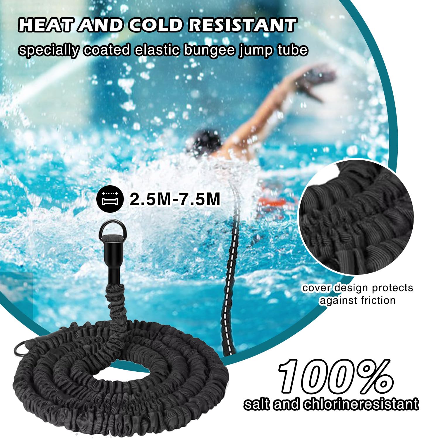 Landrain Schwimmgürtel Erwachsene, 2.5-7.5m Einstellbare Schwimmgurt für Pool
