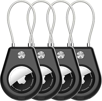 Secure Holder for Apple AirTag with Wire Cable,4 Pack Keychain Black
