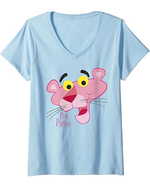Womens Pink Panther Face Portrait V-Neck T-Shirt