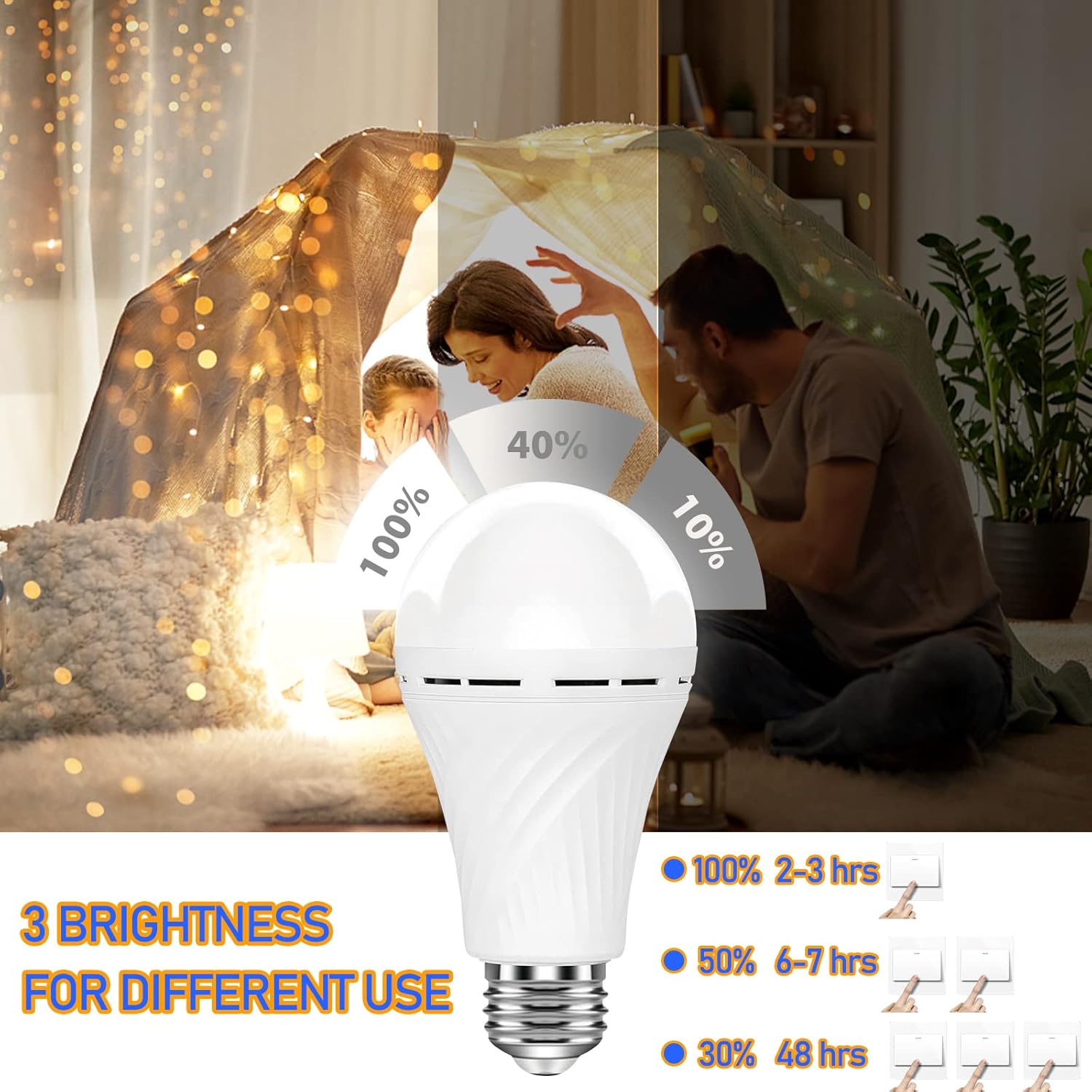 Neporal LITE Emergency Rechargeable Light Bulbs A19, Light Up to 48 hrs, Battery Operated Light Bulb, 5000K E26 LED Bulb, Emergency Lights for Home Power Failure - Image 3
