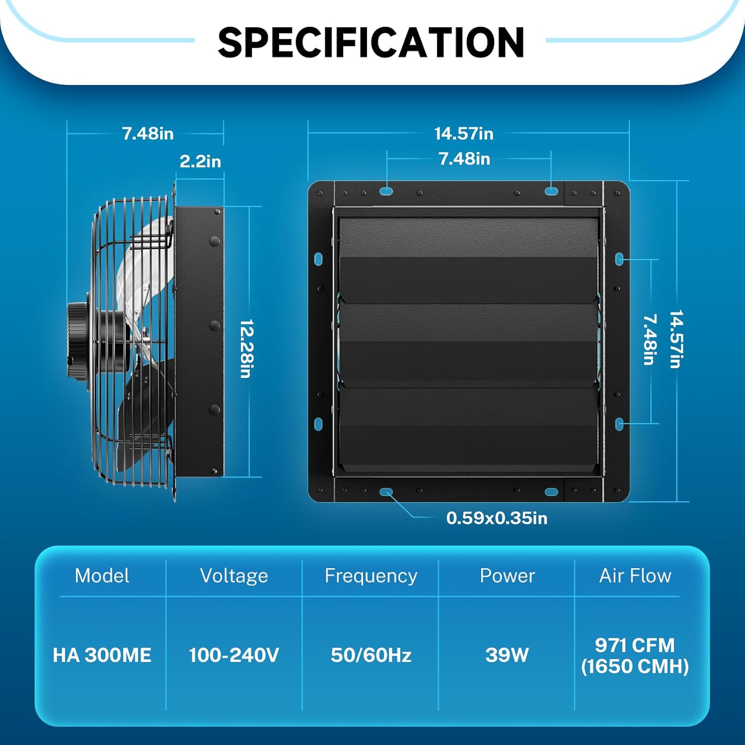 Hon&Guan Shutter Exhaust Fan, 12-Inch Wall Mount Attic Fan with Temperature Humidity Controller, 10-Speed Adjustable, 971 CFM, for Ventilation and Cooling in Greenhouses, Garages, Chicken Coops