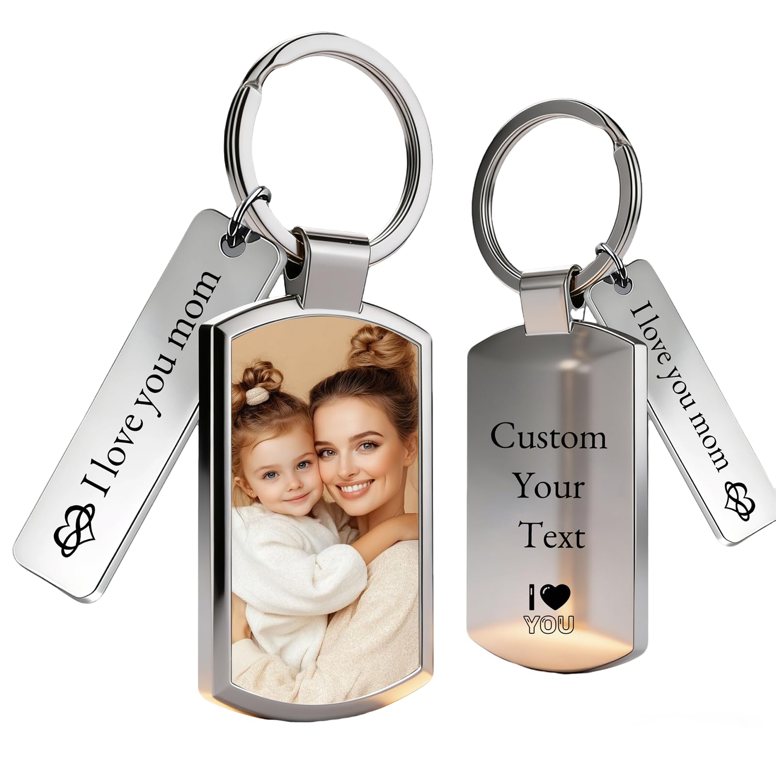 Rsqgt Unisex Rectangle Personalised Photo Keyring Custom Double Side Key Ring Customise Keepsakes Keychain Gift For Dad Mum Birthday Christmas (Rectangle)