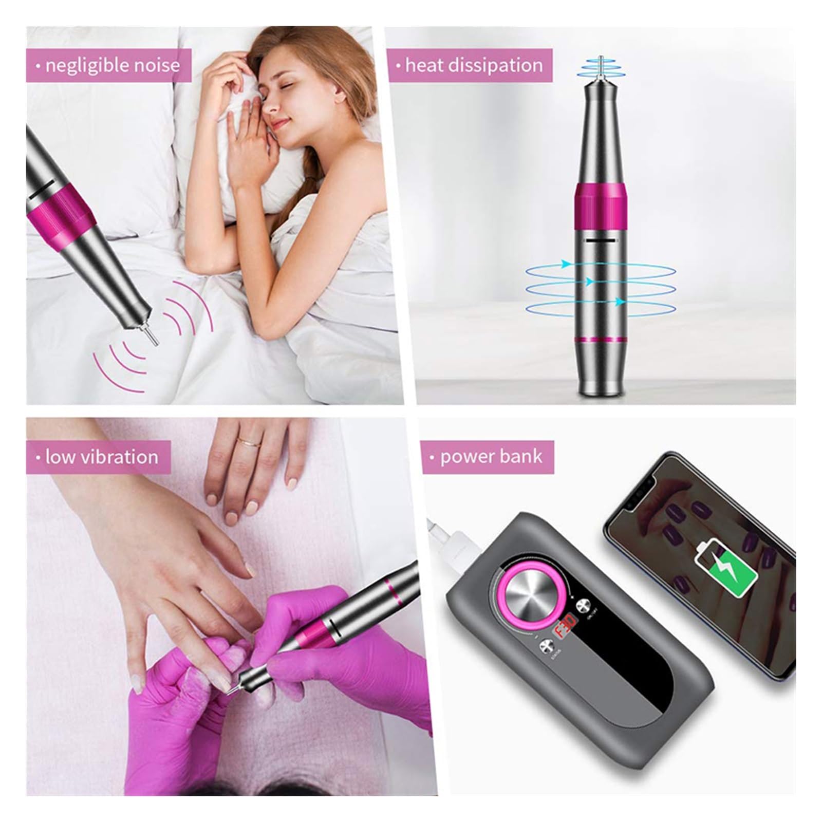 Lima Unghie Elettrico, Ricaricabile 35000 RPM Nail Drill Rig Display LCD HD, Nail Master Nail Art, Fresatrice portatile for trapano for unghie, Kit testa di molatura(Szary)