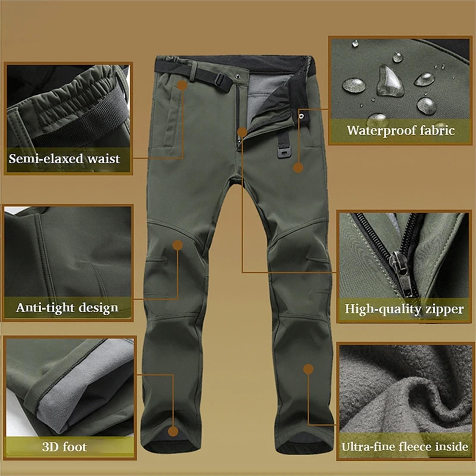 Pantalones de Forro Polar Invierno for Senderismo, Escalada, Acampada, Impermeables, for Trabajo, Deportes al Aire Libre, montañismo, esquí para Senderismo, Pesca, Esquí Y Acampada