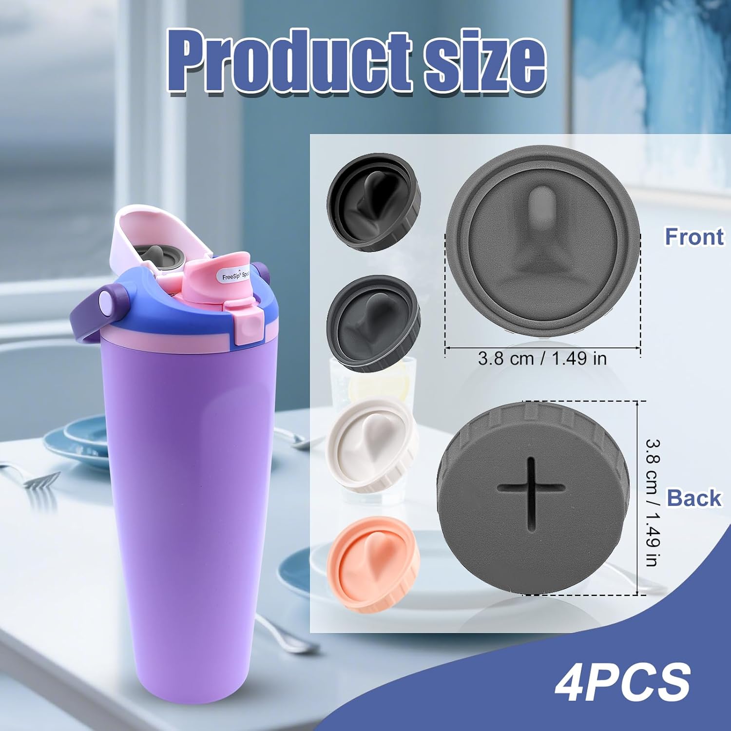 4pcs Replacement Stopper for Owala FreeSip Sway 30oz 40oz, Water Bottle Top Lid Gasket for Owala Tumbler Seal Cap Mouth Stopper Part Silicone Plug Accessories BPA-Free (Black Grey White Light pink) - Image 2