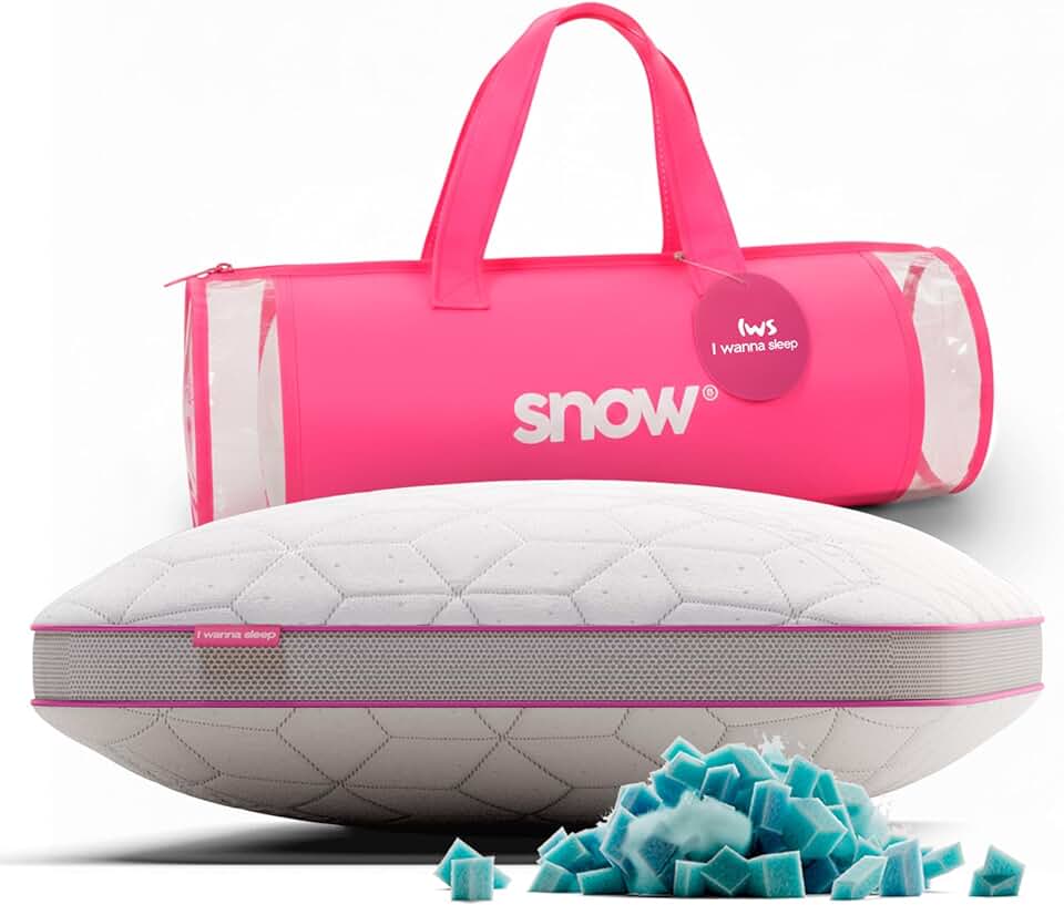 Travesseiro Ajustável - I wanna sleep - Snow®, flocos de espuma removíveis para controle da altura, ideal para dores na coluna, altura perfeita, alívio de pressão, tecido em bambu respirável