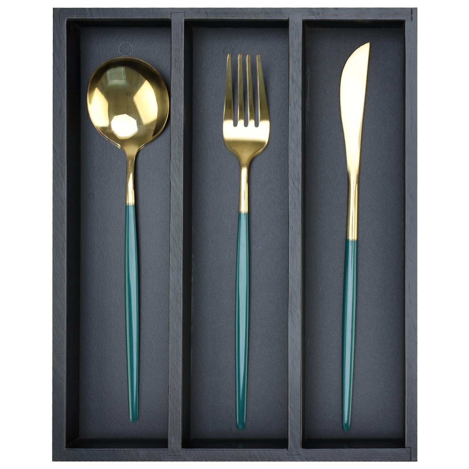 Small Silverware Drawer Organizer Kitchen Utensils Bamboo Cutlery Tray Narrow Flatware Organizer For Drawer Skinny Spoon Fork Holder Drawers Slim Silverware Tray Black Flatware Cutlery Organizer