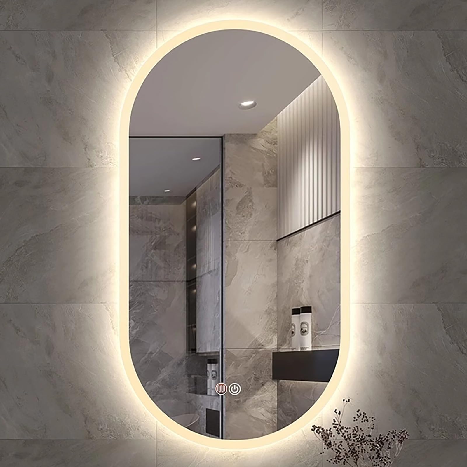 FGXHHS LED Irregular Wall-Mounted HD Glass Vanity Mirror with 3-Color Dimmable Lighting & Anti-Fog Function, 50x80cm Decorative Hanging Wall for Living Room Art