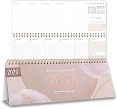 Häfft® Weekly Desk Calendar 2026 Landscape with Stand "Soft Beige" 1 Week 2 Pages, Desk Calendar with Sayings, Weekly Calendar 29.7 x 11.6 cm - Sustainable and Climate Friendly