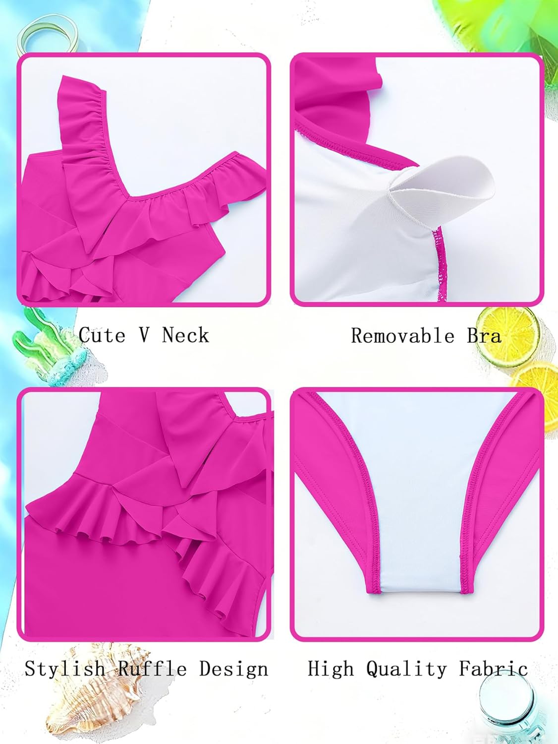 Girl Swimsuit One Piece Ruffle Bathing Suit for Girls Solid Color Adjustable Straps Pad Swimwear 11-16y - Image 5