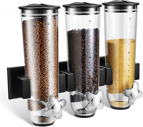 Dispensador de dulces montado en la pared, dispensador triple de cereales secos para montaje en pared, contenedor de almacenamiento de alimentos