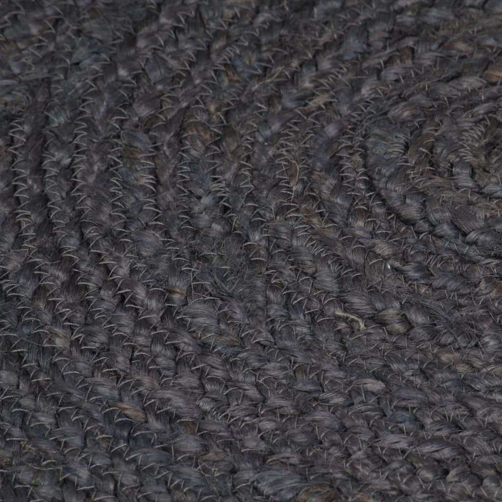 Ręcznie wykonany dywan jutowy, okrągły, 120 cm, ciemnoszary, pleciony bieżnik z krótkim włosiem, do salonu, sypialni, korytarza, kuchni, deski podłogowe, dekoracja podłogi