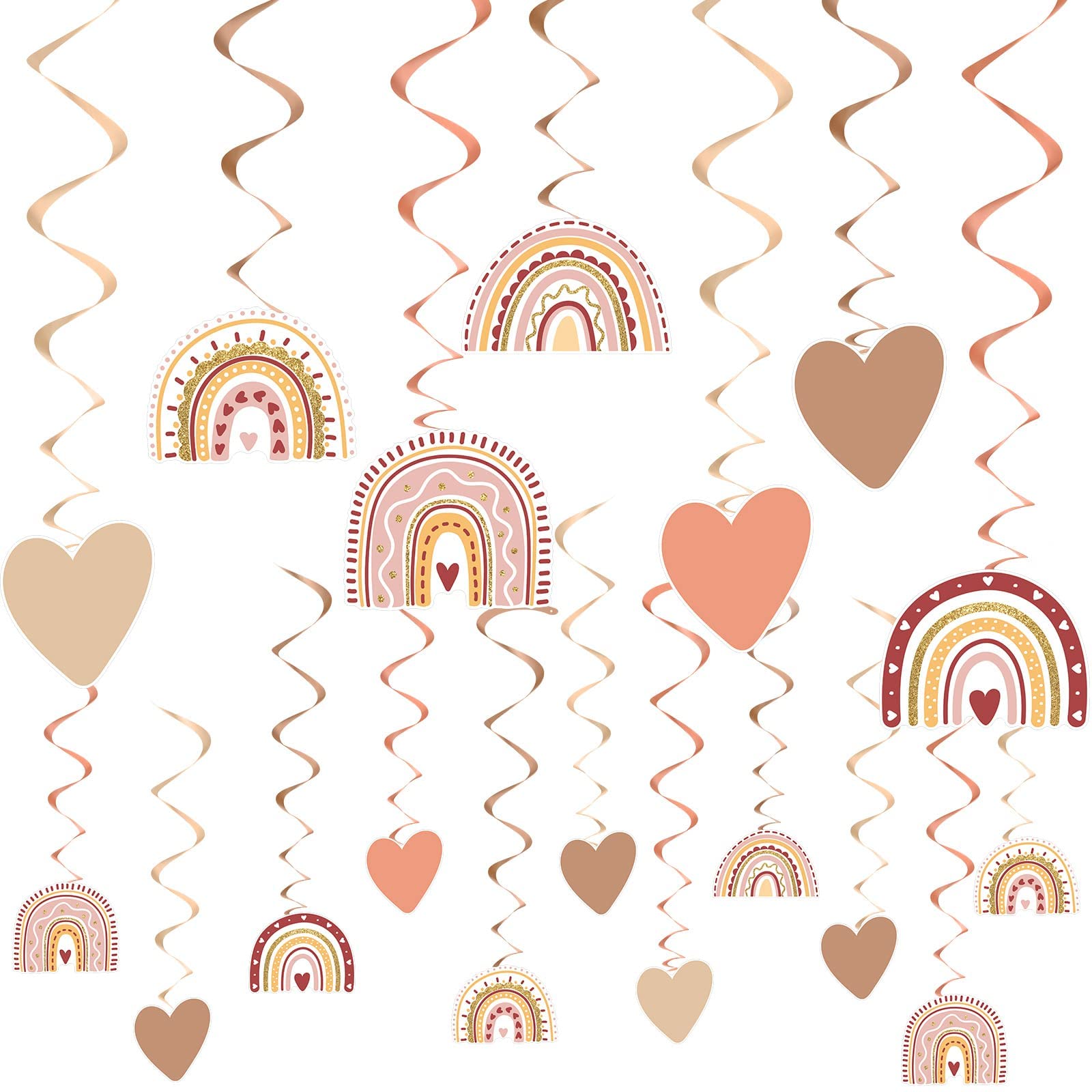 42 Pcs Boho Rainbow Party Decorations Birthday Party Decorations Rainbow Theme Classroom Decor Wall Sunshine Streamers Boho Rainbow Baby Shower Decor Ceiling Hanging Swirl Spirals (Classic Color)