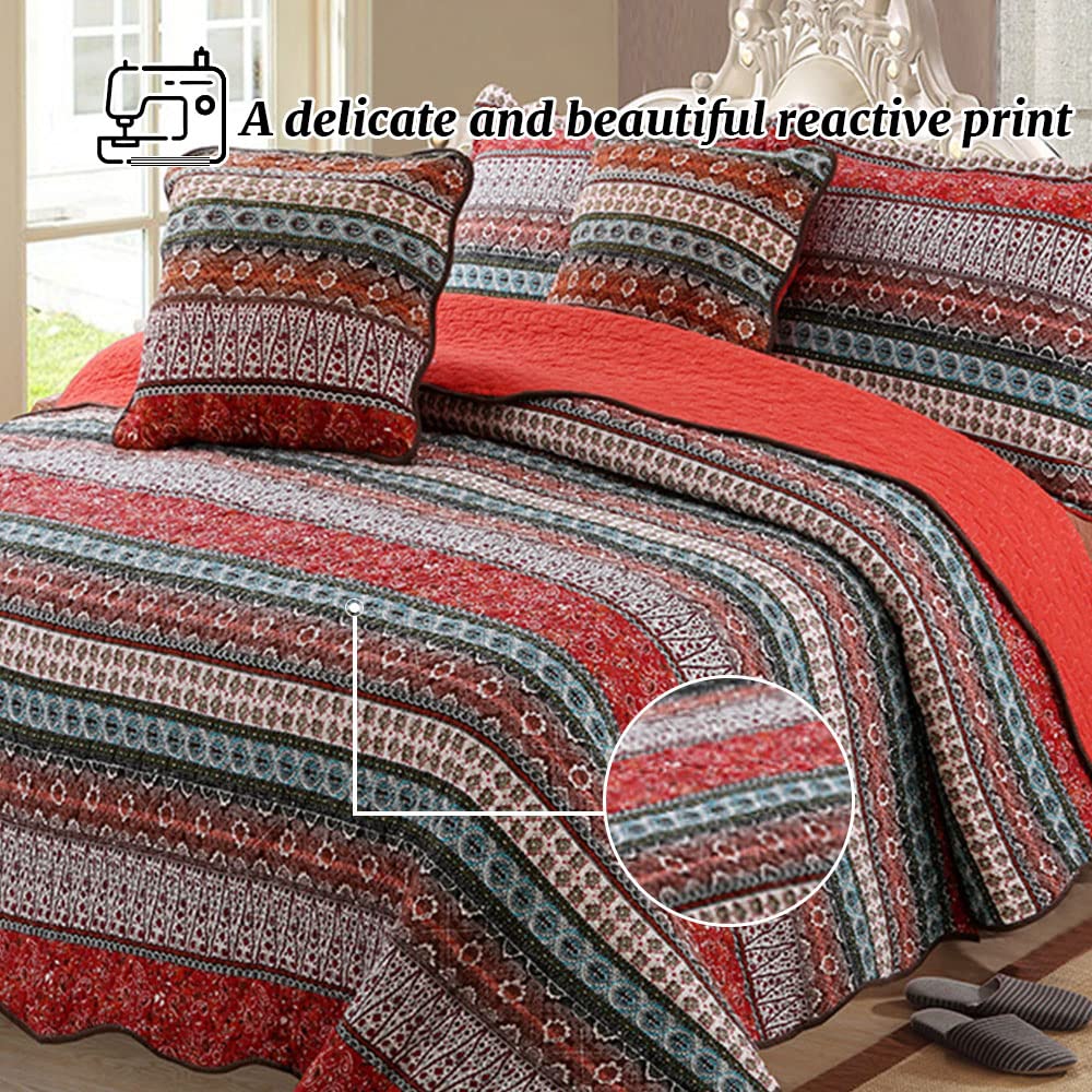 Odot Trapuntino Copriletto Matrimoniale Primaverile-Estivo, Trapuntato Copriletto Mezza Stagione con 2 Federe per Letto Singolo, Matrimoniale e Letto Una Piazza e Mezza (175*220+50*70cm,Verde Boho)