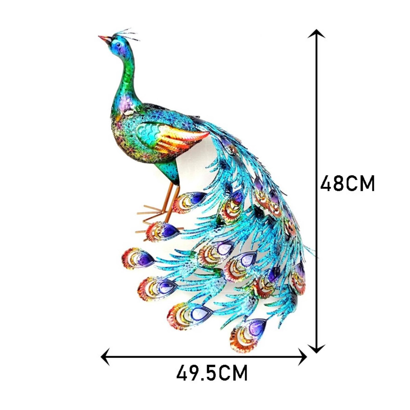 Estatua de Decorativa Figura Escultura Adorno Ornamento Metálico con Diseño Llamativo y Efecto Acogedor Adecuada para, Pavo Real De Cola Grande con Cabeza Recta — Sin Luz — 49.5 45.5 48cm