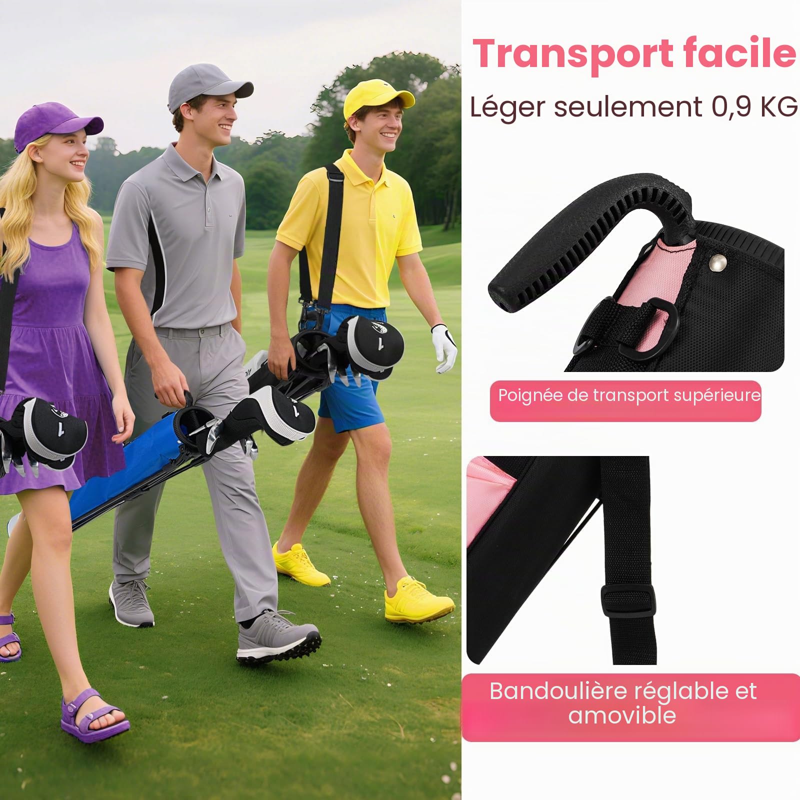 LIFEZEAL Sac de Golf, Sac de Voyage, léger, imperméable, Portable, Sac de Golf avec Support, étui à 2 Compartiments, avec Porte-gobelets, Sac à balles, poignée pour Homme, Femme