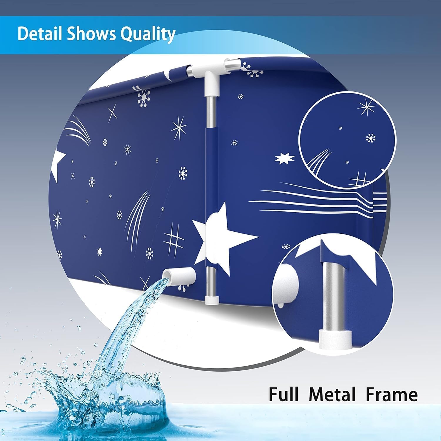 Baignoire pliable portable extra large de 140 cm avec cadre en métal pour adulte, baignoire SPA familiale avec couvercle pour petite salle de bain (Style d'étoiles LK1)