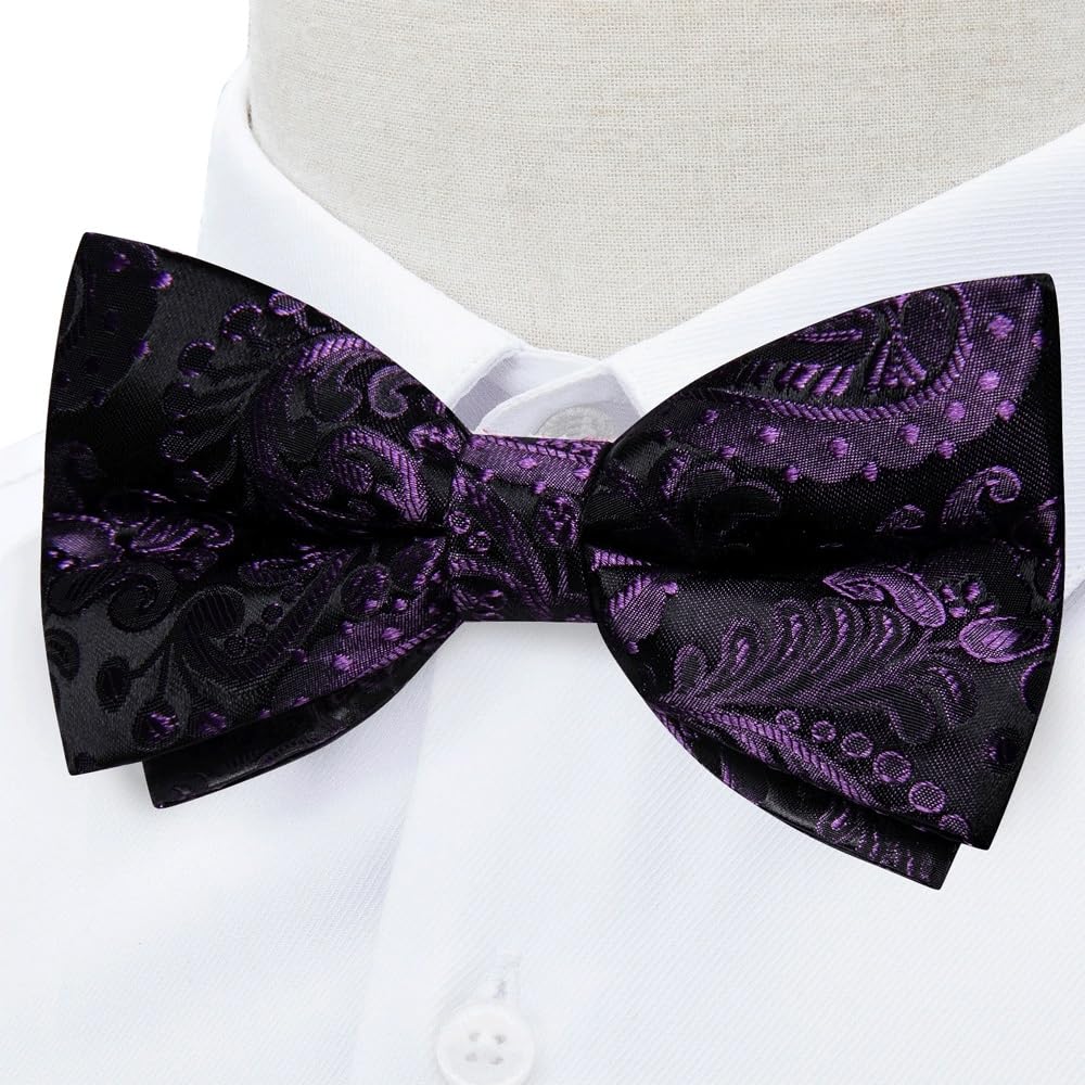 JFDBGU Paisley Pre-Tied Bow Tie for Men Adjustable Bowtie Business Wedding Handerchief Cufflinks Set Gifts