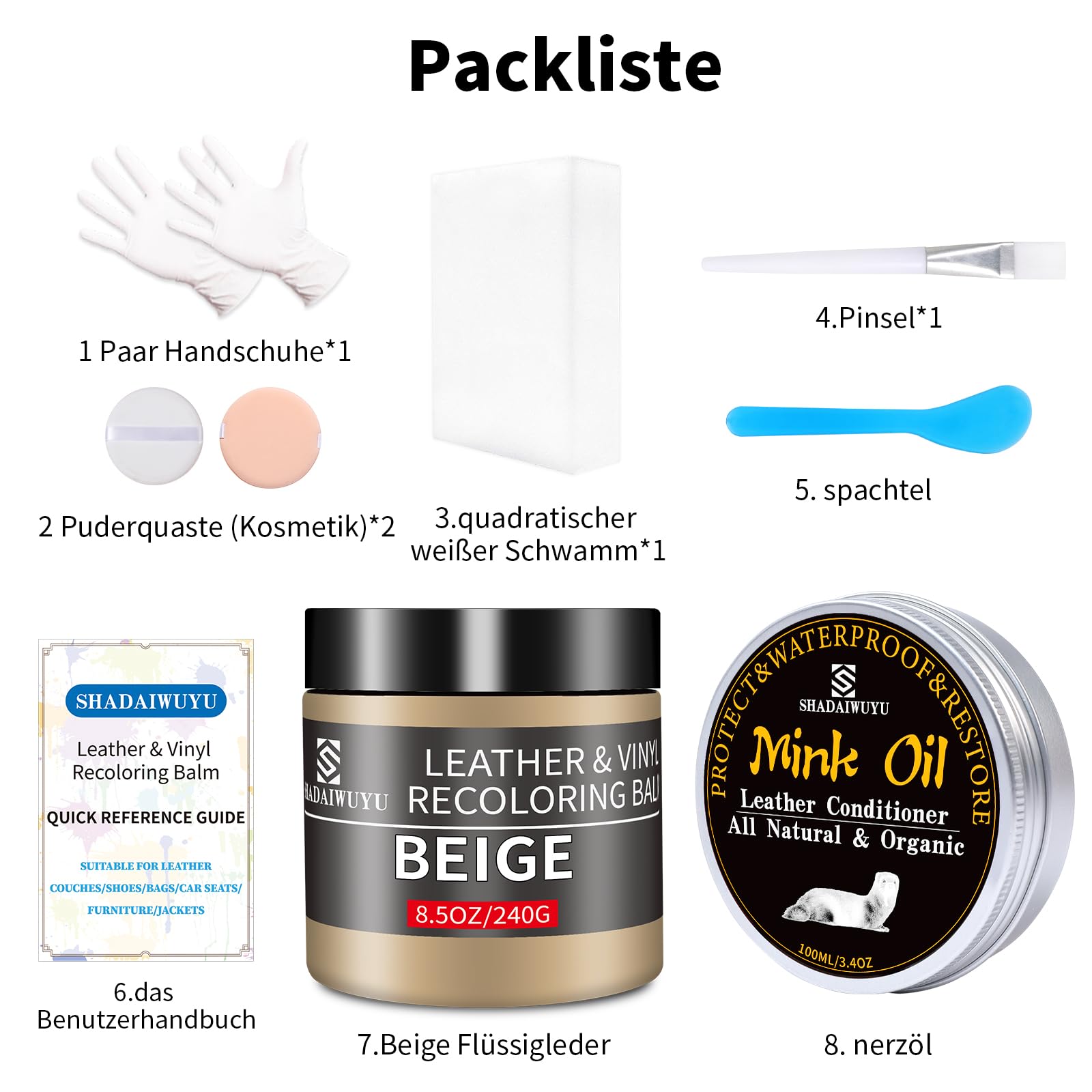 240g Lederpflege Auto mit Lederfett(100ml),Leder Reparatur Set Beige,Flüssigleder,Lederfarbe,Kunstleder Reparaturset zum Reparieren von Sofas,Vinylmöbeln,Autositz bei Verblassen und Kratzer