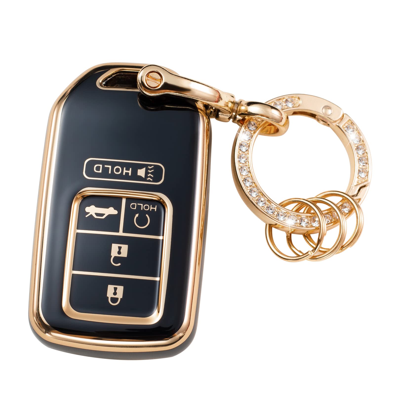 GematayFor Honda Key Fob Cover, Car Key Case Protector for Honda Civic Accord Pilot CRV Odyssey Key Fob Shell with keychain, Black
