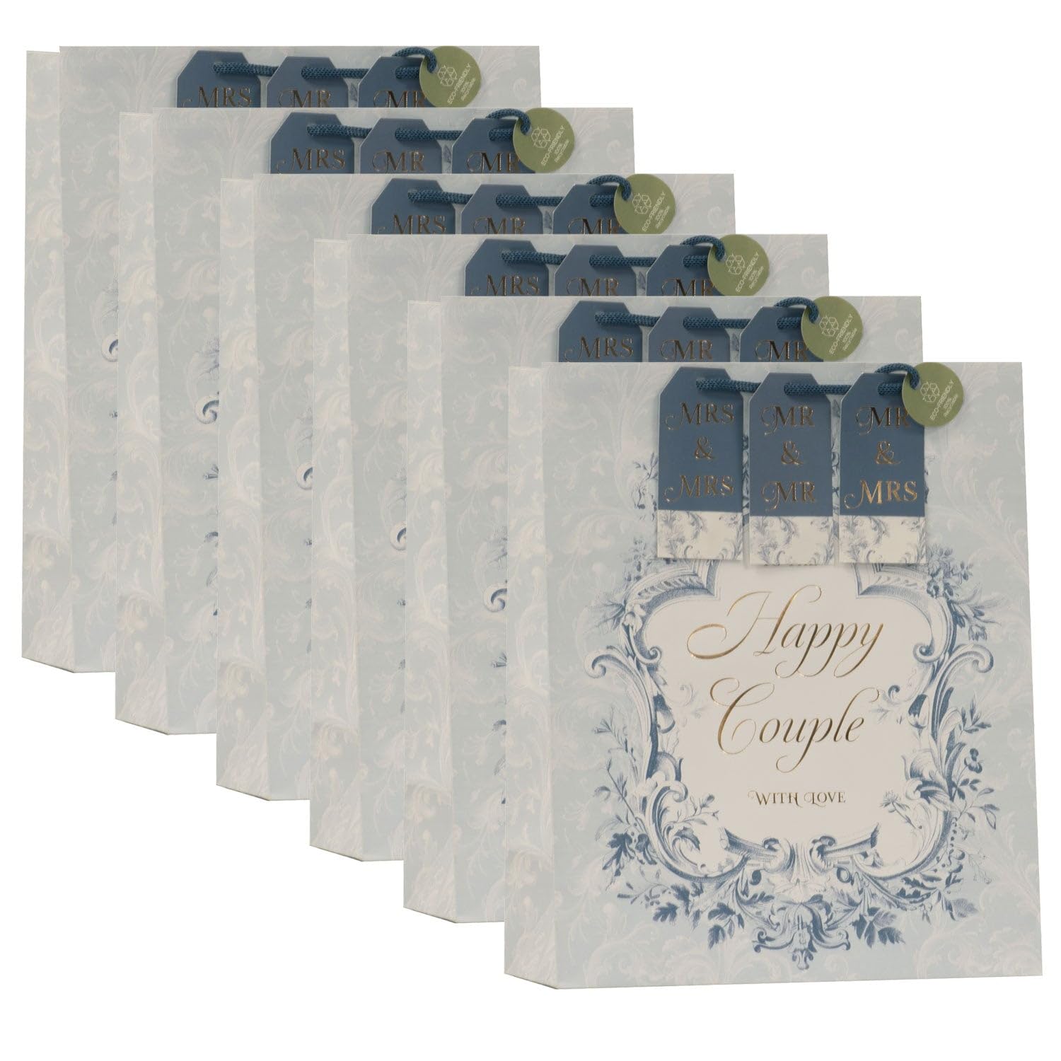 Design By Violet Happy Couple Large Gift Bag – Set of 6 Decorative Paper Wedding Gift Bags with Ribbon Handles and Assorted Gift Tags for Mr and Mr, Mrs and Mrs, Mr and Mrs
