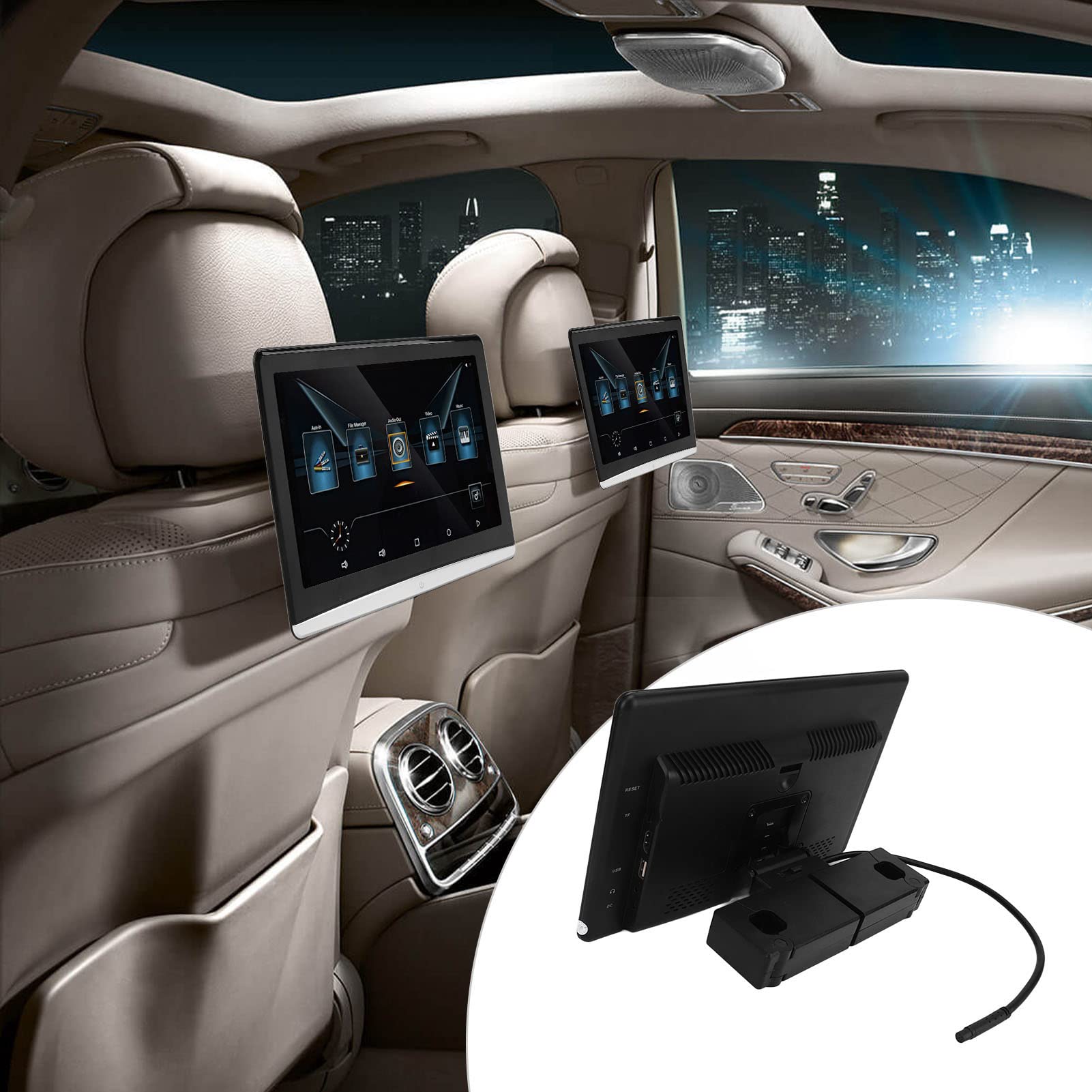 10.6in Car Display, Mutifuctional 1 Coppia Touch Screen Poggiatesta Lettore Video 1920x1080 Car Stereo con LED Luce Colorata Interfaccia USB Multilingue per Veicoli Auto RV